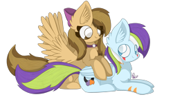 Size: 3840x2160 | Tagged: artist needed, safe, artist:glaisia, oc, oc only, oc:cloudy dee sky, oc:joycie, species:pegasus, species:pony, adorable face, birb, bow, cloud, cuddle puddle, cuddling, cute, female, fluffy, food, jewelry, male, mare, necklace, pony pile, shipping, simple background, snuggles?, stallion, transparent background, waffle, wings