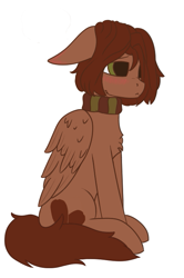 Size: 469x708 | Tagged: artist needed, source needed, safe, oc, oc only, oc:ritter, species:pegasus, species:pony, blushing, clothing, scarf, simple background, solo, white background