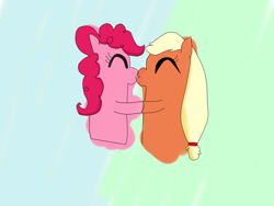 Size: 1224x918 | Tagged: artist needed, safe, character:applejack, character:pinkie pie, ship:applepie, cute, female, kissing, lesbian, shipping
