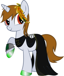 Size: 1080x1287 | Tagged: artist needed, safe, edit, oc, oc only, oc:littlepip, species:pony, species:unicorn, fallout equestria, 1000 hours in ms paint, clothing, dress, fanfic, fanfic art, female, gala dress, hooves, horn, mare, pipbuck, red eyes, simple background, solo, transparent background, vampire