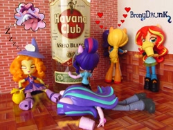 Size: 1400x1050 | Tagged: artist needed, safe, artist:whatthehell!?, character:adagio dazzle, character:applejack, character:lemon zest, character:rarity, character:starlight glimmer, character:sunset shimmer, character:twilight sparkle, character:twilight sparkle (scitwi), species:eqg human, ship:rarijack, my little pony:equestria girls, alcohol, beer, boots, classroom, clothing, cup, doll, drunk, equestria girls minis, eqventures of the minis, female, irl, lesbian, pants, photo, ponied up, rum, shipping, shoes, skirt, sleeping, toy, zzz