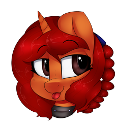 Size: 1000x1108 | Tagged: artist needed, safe, oc, oc only, oc:trail blaze, species:pony, species:unicorn, bust, collar, female, simple background, solo, tongue out, transparent background