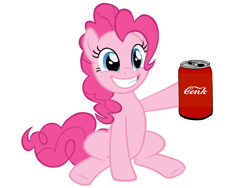 Size: 2048x1536 | Tagged: artist needed, safe, character:pinkie pie, species:pony, coca-cola, coke, conk, cute, diapinkes, meme, simple background, sitting, smiling, soda, soda can, white background