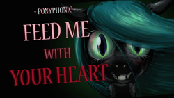 Size: 1920x1080 | Tagged: artist needed, safe, character:queen chrysalis, cover, cover art, creepy, creepy grin, grin, looking at you, ponyphonic, smiling, solo, song, youtube link, youtube source
