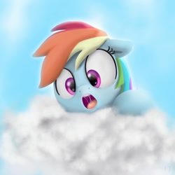 Size: 1000x1000 | Tagged: artist needed, source needed, safe, character:rainbow dash, species:pegasus, species:pony, big eyes, cloud, cute, drool, drool string, mawshot, mucous, mucus, open mouth, salivating, solo