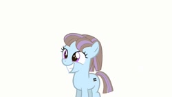 Size: 1137x640 | Tagged: artist needed, safe, oc, oc:dawn, species:earth pony, species:pony, blue coat, brown mane, equal cutie mark, equalized, female, filly, purple eyes, solo