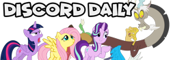 Size: 1000x350 | Tagged: artist needed, source needed, useless source url, safe, character:discord, character:fluttershy, character:starlight glimmer, character:twilight sparkle, character:twilight sparkle (alicorn), species:alicorn, species:pony, equestria daily, banner, discord day