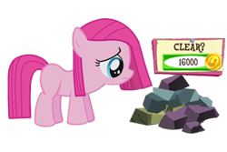 Size: 300x200 | Tagged: artist needed, safe, gameloft, character:pinkie pie, species:earth pony, species:pony, crack is cheaper, female, filly, filly pinkie pie, greedloft, rock, sad, simple background, solo, transparent background, younger