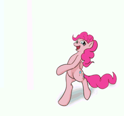 Size: 410x385 | Tagged: artist needed, source needed, safe, character:pinkie pie, species:pony, bipedal, simple background, smiling, solo, walking