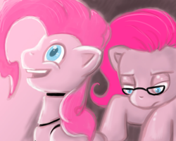 Size: 2560x2048 | Tagged: safe, artist:chrisboe4ever, character:pinkie pie, species:earth pony, species:pony, depressed, duality, glasses, looking down, pinkie bot, robot, robot pony, sad
