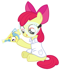 Size: 1666x1956 | Tagged: artist needed, source needed, safe, edit, character:apple bloom, character:lemon hearts, species:pony, erlenmeyer flask, flaskhead hearts, funny, mad science, not salmon, safety goggles, science, vector, wat