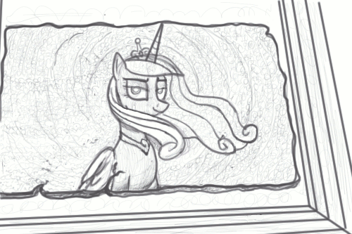 Size: 500x333 | Tagged: safe, artist:anontheanon, character:princess cadance, character:queen chrysalis, species:alicorn, species:changeling, species:pony, animated, gif, monochrome