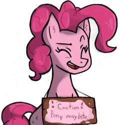 Size: 449x451 | Tagged: artist needed, source needed, safe, character:pinkie pie, species:pony, caution sign, needs more jpeg, sign, simple background, solo, white background