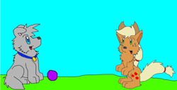 Size: 946x482 | Tagged: artist needed, safe, character:applejack, species:dog, ball, puppy