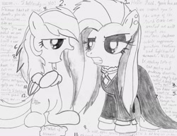 Size: 2200x1700 | Tagged: artist needed, source needed, safe, character:fluttershy, character:rainbow dash, accessories, angry, black dress, clothing, dress, duo, ear piercing, earring, fluttergoth, goth, jewelry, messy mane, necklace, piercing, traditional art