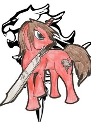 Size: 180x240 | Tagged: artist needed, safe, species:pony, final fantasy, final fantasy viii, gunblade, ponified, squall leonhart