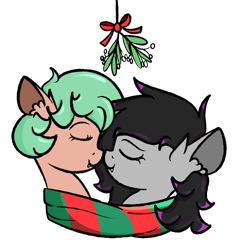 Size: 919x964 | Tagged: artist needed, safe, oc, oc:starless moon, christmas, clothing, holiday, mistletoe, scarf, shared clothing, shared scarf, simple background, transparent background