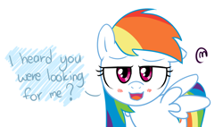 Size: 874x498 | Tagged: artist needed, safe, character:rainbow dash, species:pegasus, species:pony, blushing, lidded eyes, partial color, simple background, solo, talking to viewer, white background