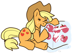 Size: 1036x793 | Tagged: artist needed, safe, character:applejack, species:earth pony, species:pony, apple, apples bear, drawfag, female, ice, ice cube, mare, meme, ponified, silly, silly pony, solo, that pony sure does love apples