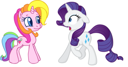 Size: 833x435 | Tagged: artist needed, safe, character:rarity, character:rarity (g3), species:pony, g3.5, duo, generational ponidox, shocked