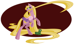 Size: 864x513 | Tagged: artist needed, safe, crossover, disney princess, impossibly long hair, impossibly long tail, long hair, long mane, long tail, pascal, ponified, rapunzel, tangled (disney)