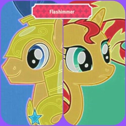 Size: 724x724 | Tagged: artist needed, safe, character:flash sentry, character:sunset shimmer, species:pony, ship:flashimmer, female, male, shipping, straight