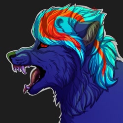 Size: 595x595 | Tagged: artist needed, safe, oc, oc:hellfire, species:wolf, blue fur, fangs, furry, red eyes, species swap, werewolf