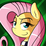 Size: 160x160 | Tagged: artist needed, safe, character:fluttershy, species:pegasus, species:pony, abstract background, bust, choker, chokershy, grin, looking at you, smiling, smirk