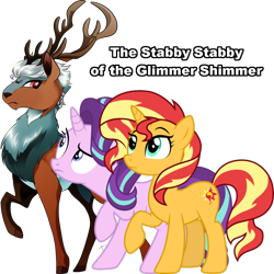 Size: 1024x1024 | Tagged: artist needed, safe, character:starlight glimmer, character:sunset shimmer, species:deer, species:pony, species:reindeer, species:unicorn, fanfic:austraeoh, my little pony:equestria girls, cover art, raised hoof, simple background, transparent background