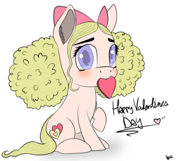 Size: 4000x3656 | Tagged: artist needed, source needed, safe, oc, oc only, oc:dumpling, species:pony, blushing, bow, female, filly, hair bow, heart, heart eyes, holiday, looking at you, solo, valentine, valentine's day, wingding eyes