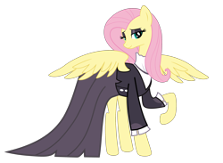 Size: 3000x2200 | Tagged: artist needed, safe, alternate version, editor:princemars, character:fluttershy, species:pegasus, species:pony, alternate body style, background removed, bedroom eyes, clothing, dress, eyeshadow, female, fluttergoth, goth, jacket, looking at you, makeup, mare, raised hoof, ruffled shirt, simple background, solo, spread wings, transparent background, vector, wings