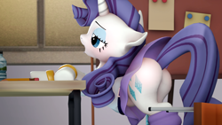 Size: 3840x2160 | Tagged: artist needed, safe, character:rarity, species:pony, species:unicorn, 3d, bottomless, chair, clothing, equestria girls outfit, female, mare, partial nudity, pencil, plot, rearity, school, skirt, solo, source filmmaker, upskirt