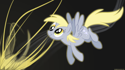 Size: 1600x900 | Tagged: source needed, safe, artist:derplight, artist:stormius, character:derpy hooves, species:pegasus, species:pony, abstract background, female, flying, mare, smiling, solo, wallpaper