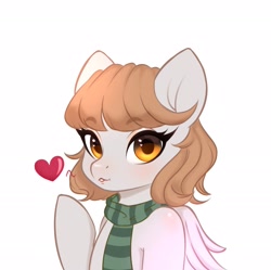 Size: 2321x2313 | Tagged: artist needed, source needed, safe, oc, oc only, oc:honey bun, species:pegasus, species:pony, blowing a kiss, clothing, cute, female, heart, looking at you, mare, scarf, solo