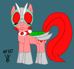 Size: 803x750 | Tagged: artist needed, safe, character:pinkie pie, species:earth pony, species:pony, kamen rider, simple background, solo