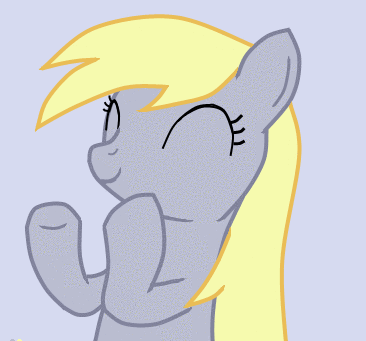 Size: 366x341 | Tagged: artist needed, safe, character:derpy hooves, species:pegasus, species:pony, animated, artifact, clapping, clapping ponies, eyes closed, female, gif, mare, simple background, smiling, solo