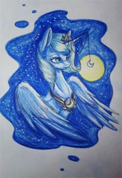 Size: 415x604 | Tagged: artist needed, source needed, safe, character:princess luna, species:pony, moon, solo, traditional art
