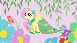 Size: 1600x900 | Tagged: artist needed, safe, character:fluttershy, species:pony, episode:suited for success, g4, my little pony: friendship is magic, clothing, dress, gala dress, solo, wallpaper