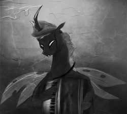 Size: 610x550 | Tagged: artist needed, safe, species:changeling, /mlp/, accordion, clothing, dat face soldier, drawthread, hat, meme, musical instrument, remove kebab, solo, white changeling