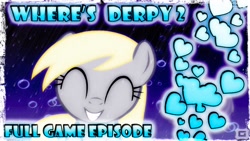 Size: 1280x720 | Tagged: artist needed, safe, edit, edited screencap, screencap, character:derpy hooves, species:pony, bubble, caption, cute, eyes closed, heart, let's play, link in source, meme, smiling, thumbnail, where's derpy?, youtube, youtube link
