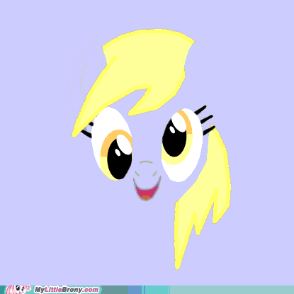 Size: 415x415 | Tagged: artist needed, safe, editor:undeadponysoldier, character:derpy hooves, species:pegasus, species:pony, animated, derp, female, good trick, happy, lineless, looking at you, mare, open mouth, smiling, solo, spinning, trippy, weird