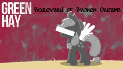 Size: 1192x670 | Tagged: artist needed, safe, character:applejack, species:pegasus, species:pony, album cover, black and white, boulevard of broken dreams, censor bar, censored, female, grayscale, green day, mare, monochrome, paint, parody, pun, solo, song reference