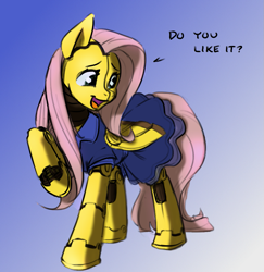 Size: 967x995 | Tagged: artist needed, safe, edit, character:fluttershy, species:pony, /mlp/, 4chan, color edit, colored, dialogue, flutterbot, gradient background, robot, robot pony, solo, the pony machine learning project
