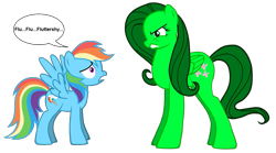 Size: 935x520 | Tagged: artist needed, safe, character:fluttershy, character:rainbow dash, species:pegasus, species:pony, angry, duo, female, flutterhulk, hilarious in hindsight, mare, pony creator, simple background, transparent background