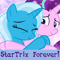 Size: 500x500 | Tagged: artist needed, safe, character:starlight glimmer, character:trixie, species:pony, ship:startrix, caption, expand dong, exploitable meme, female, image macro, lesbian, meme, shipping, text, wow! glimmer
