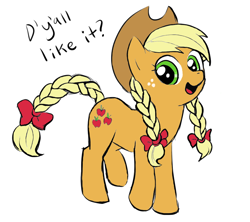 Size: 900x800 | Tagged: artist needed, safe, artist:plasters-ponies, character:applejack, alternate hairstyle, braid, braided tail, colored, simple background, solo