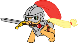 Size: 648x357 | Tagged: artist needed, source needed, safe, character:applejack, armor, helmet, ms paint, sword