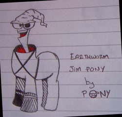 Size: 1129x1087 | Tagged: artist needed, safe, species:pony, /mlp/, drawthread, earthworm jim, lined paper, ponified