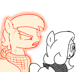 Size: 640x600 | Tagged: artist needed, safe, artist:ficficponyfic, edit, oc, oc:emerald jewel, oc:giles pecan, species:pony, angery, angry, bandana, bloodshot eyes, colt, colt quest, foal, hair over one eye, male, monochrome, nervous, rage, redraw, stallion, sweat, teenager, this isn't even my final form, vein