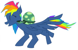 Size: 1116x716 | Tagged: artist needed, safe, character:evil pie hater dash, character:rainbow dash, character:tank, species:demon pony, species:pegasus, species:pony, episode:secrets and pies, g4, my little pony: friendship is magic, adorapiehater, amused, cute, dashabetes, dawwww, demon, eyes closed, happy, hnnng, original species, running, show accurate, silly, silly pony, sunglasses